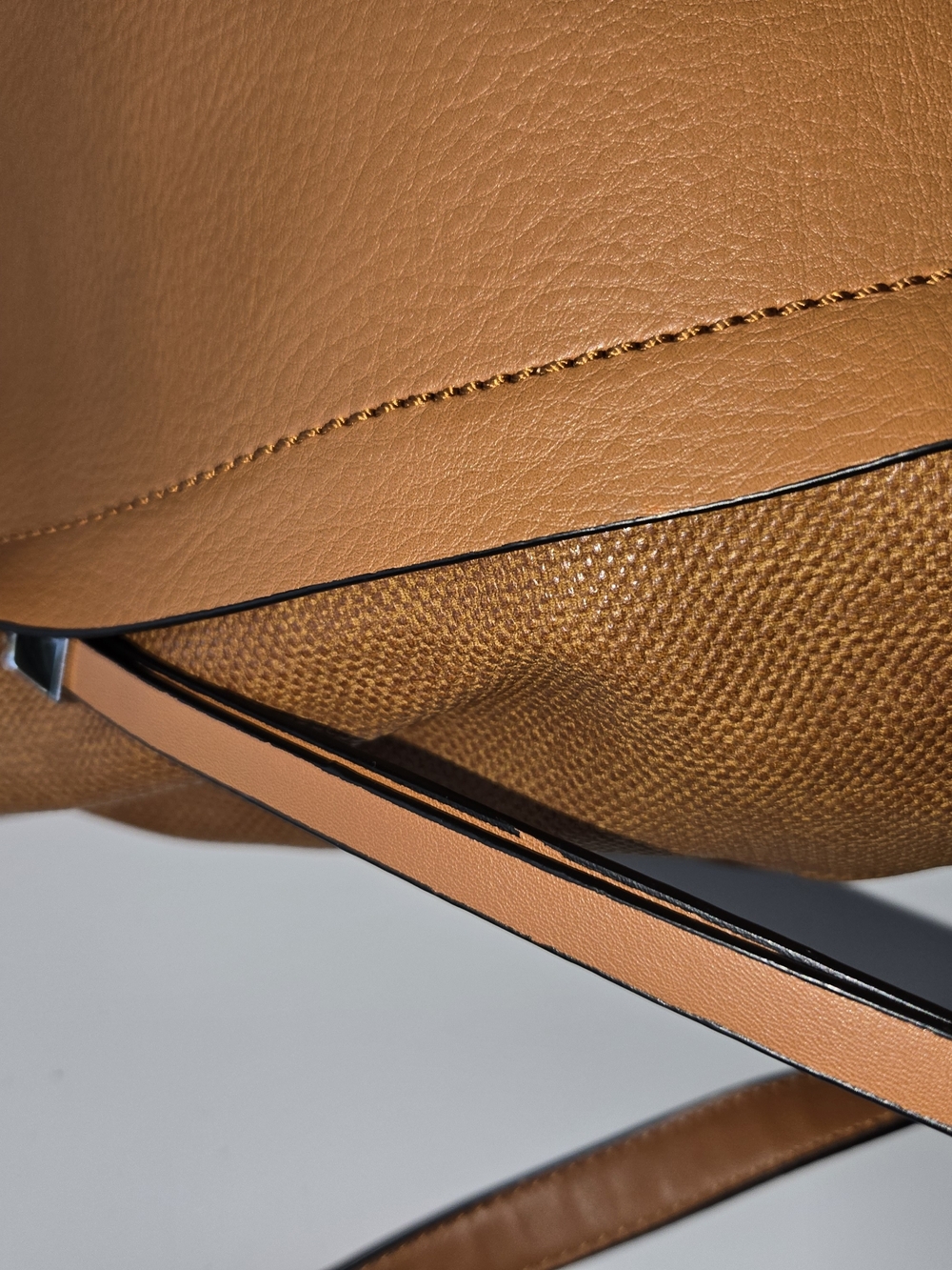 Tan Faux Leather Slouchy Hobo Shoulder Bag with Textured Leather Trim Tote 12x12 - Picture 10 of 16